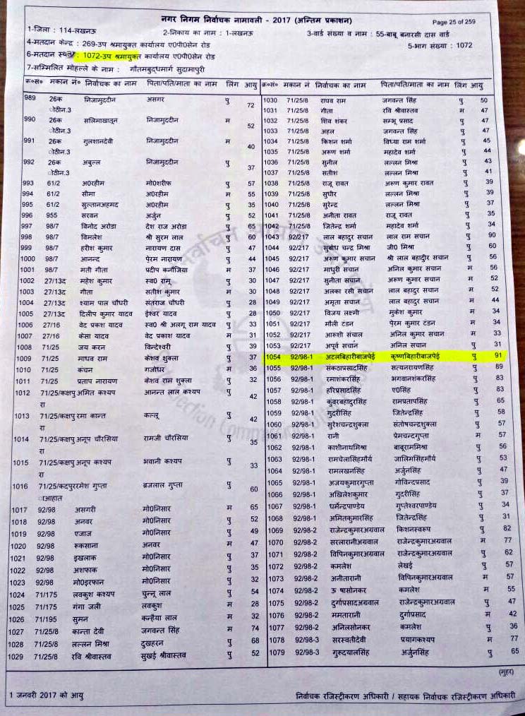 voter list of atal bihari vajpayee