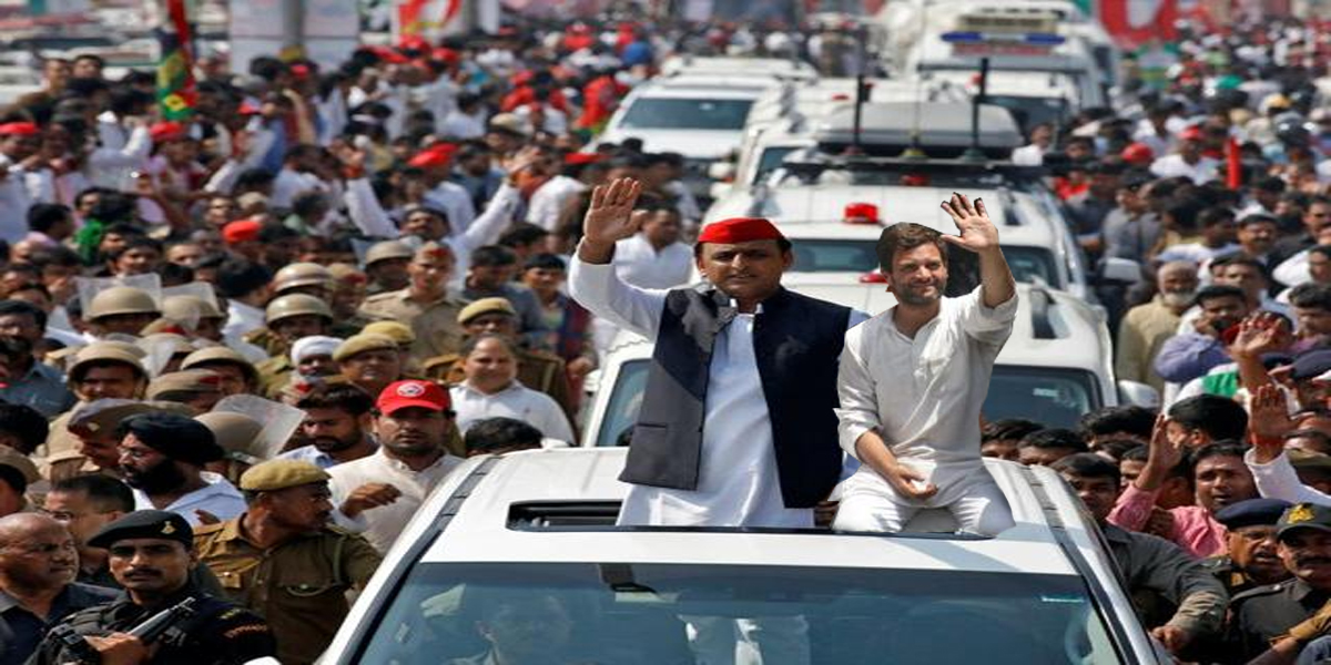rahul gandhi akhilesh yadav road show in lucknow