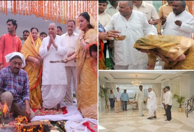 मुलायम ने किया अपने नए घर में प्रवेश